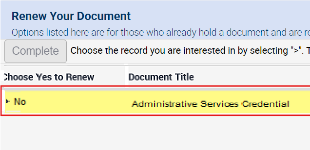 Highlighted document, Administrative Services Credential, under the